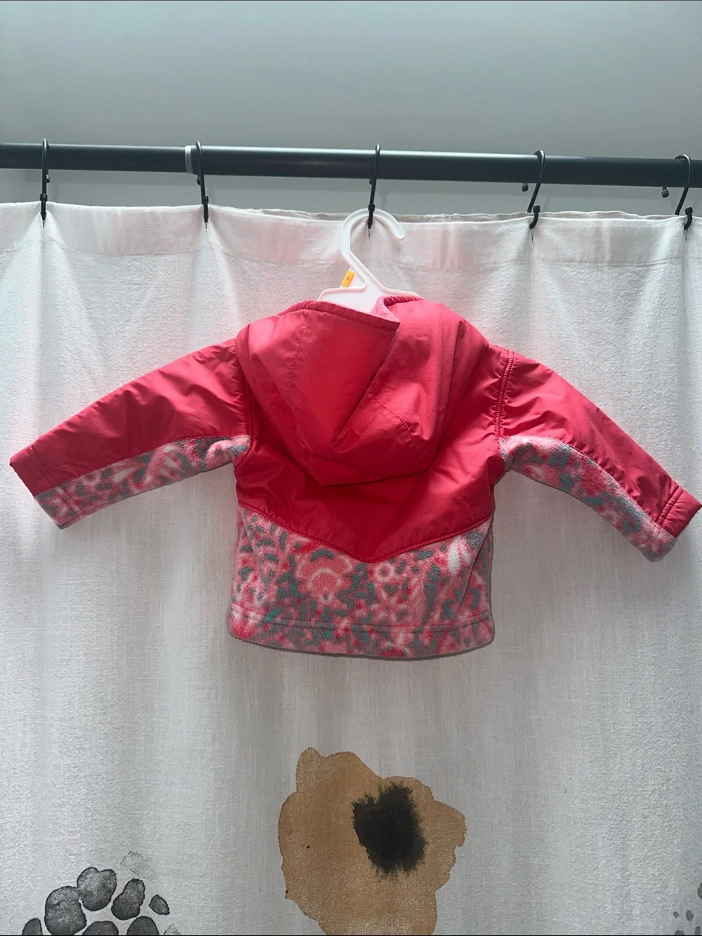 Columbia Pink Hooded Puffer Jacket with Patterned Panels